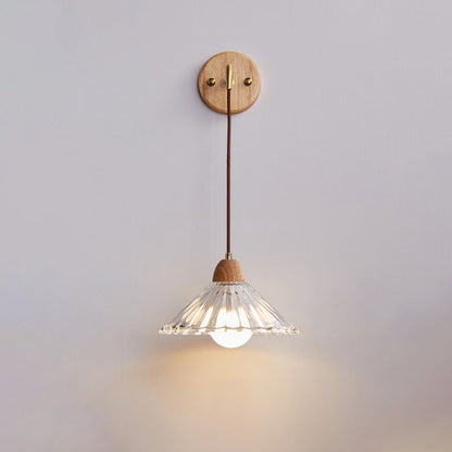 Cylinder Cone Solid Wood Glass 1-Light Wall Sconce Lamp
