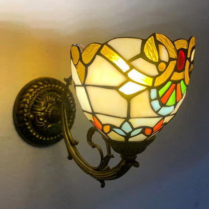 Tiffany Flower Iron Stained Glass 1-Light Wall Sconce Lamp