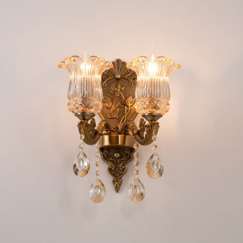Candlestick Alloy Jade Crystal 2-Light Wall Sconce Lamp