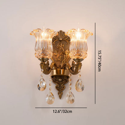 Candlestick Alloy Jade Crystal 2-Light Wall Sconce Lamp