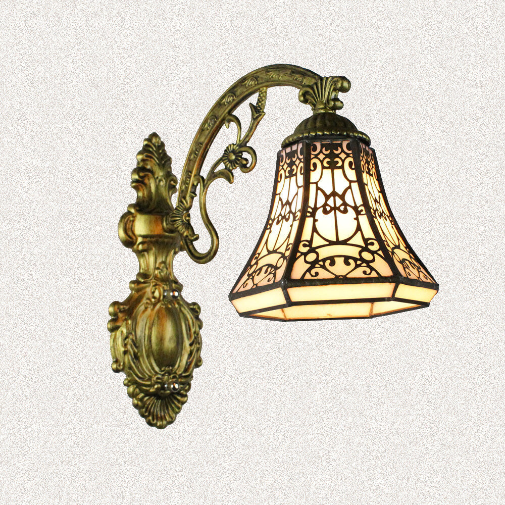 Tiffany Cup Iron Stained Glass 1-Light Wall Sconce Lamp