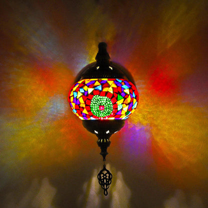 Retro Iron Glass Mosaic Globe 1-Light Wall Sconce Lamp