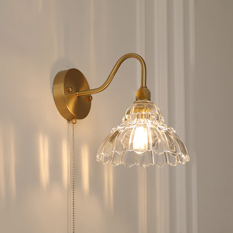 Minimalist Bellflower Brass Glass 1-Light Wall Sconce Lamp