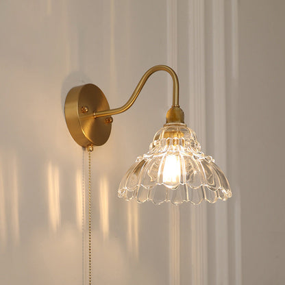 Minimalist Bellflower Brass Glass 1-Light Wall Sconce Lamp