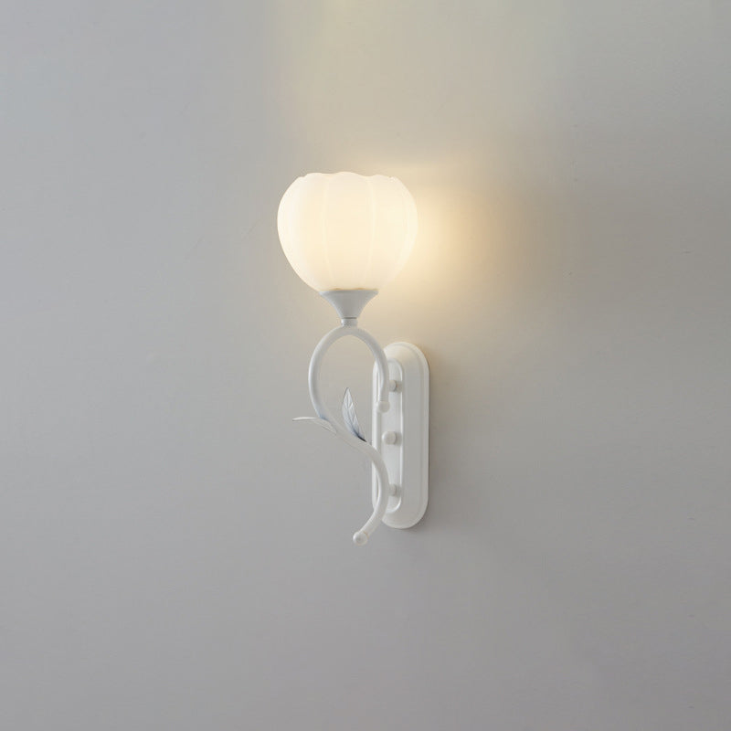 Cream Flower Iron Glass 1/2 Light Wall Sconce Lamp