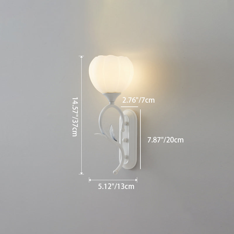 Cream Flower Iron Glass 1/2 Light Wall Sconce Lamp