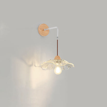 Chinese Lotus Leaf Flower Walnut 1-Light Wall Sconce Lamp