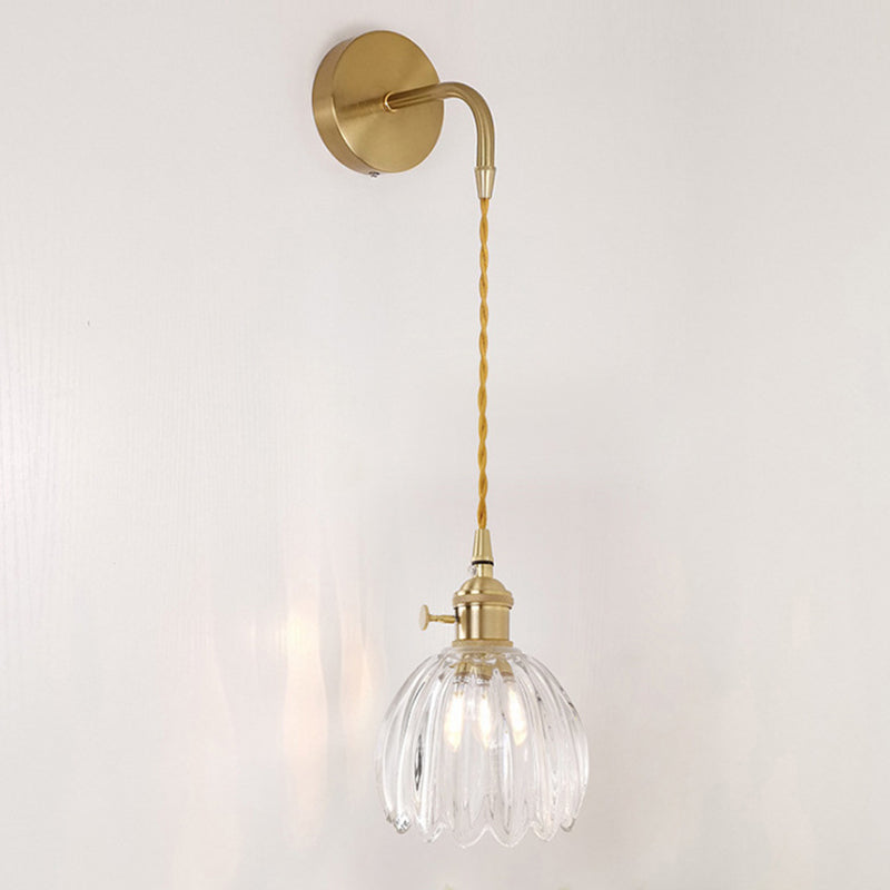 Minimalist Floral Copper Glass 1-Light Wall Sconce Lamp