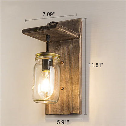 Retro Industrial Wood Iron 1-Light Wall Sconce Lamp