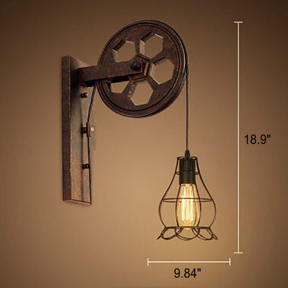 Vintage Industrial Pulley Iron 1-Light Wall Sconce Lamp