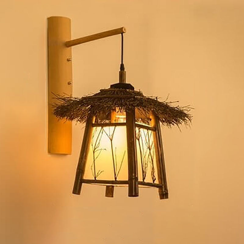 Vintage Twine Rattan Weaving 1-Light Wall Sconce Lamp