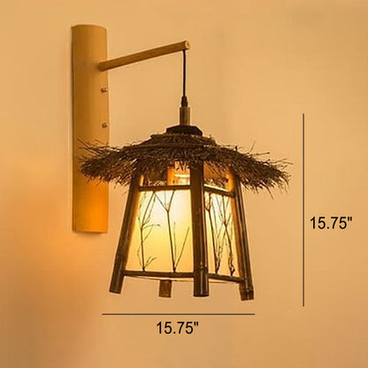 Vintage Twine Rattan Weaving 1-Light Wall Sconce Lamp