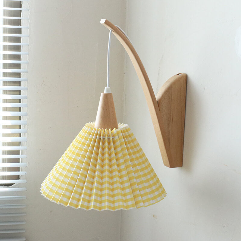 Japanese Fabric Umbrella Shade 1-Light Wall Sconce Lamp