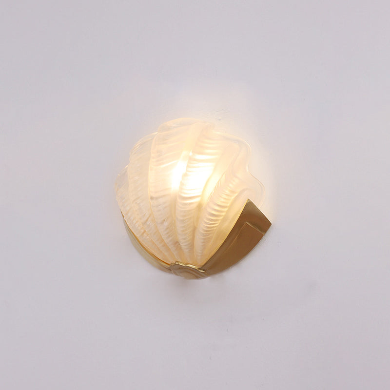 Modern Art Deco Shell Brass Glass 1-Light Wall Sconce Lamp