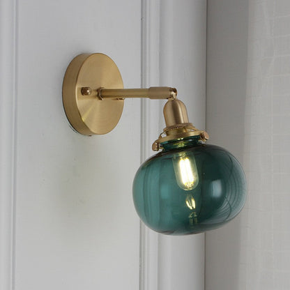 Brass Pumpkin Glass Shade 1-Light Wall Sconce Lamp