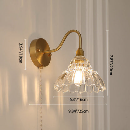 Minimalist Bellflower Brass Glass 1-Light Wall Sconce Lamp