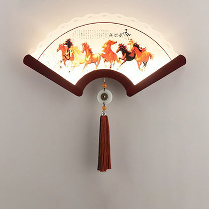 Chinese Elements Shade Wooden Edge LED Wall Sconce Lamp
