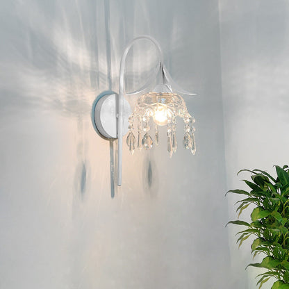 Iron Flower Glass Shade Crystal 1-Light Wall Sconce Lamp