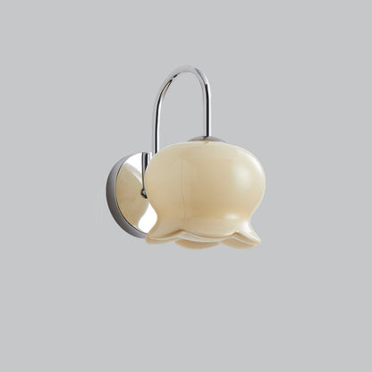 Cream Orchid Flower Bow Iron Glass 1-Light Wall Sconce Lamp