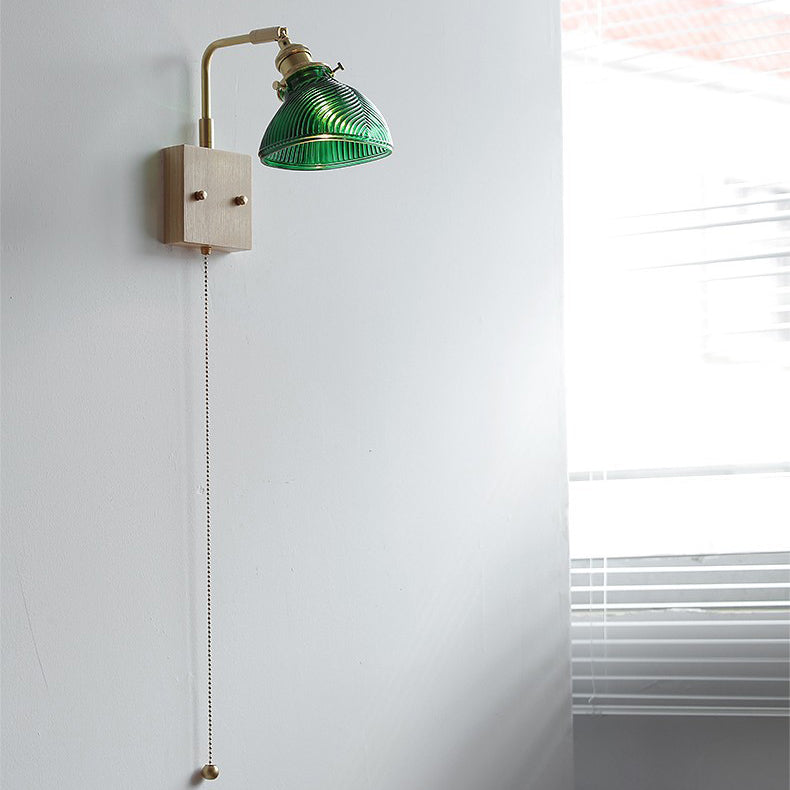 Japanese Hemispheric Pull Cord 1-Light Wall Sconce Lamp