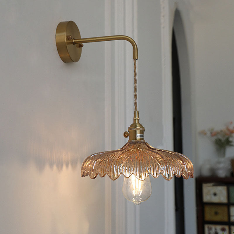 Art Deco Iron Flower Glass Shade 1-Light Wall Sconce Lamp