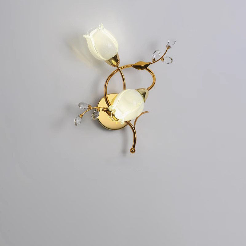 Deco Flower Hardware Glass Crystal 2-Light Wall Sconce Lamp