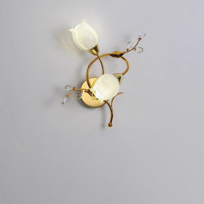 Deco Flower Hardware Glass Crystal 2-Light Wall Sconce Lamp