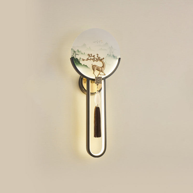 Traditional Chinese All-Copper Glass LED Wall Sconce Lamp