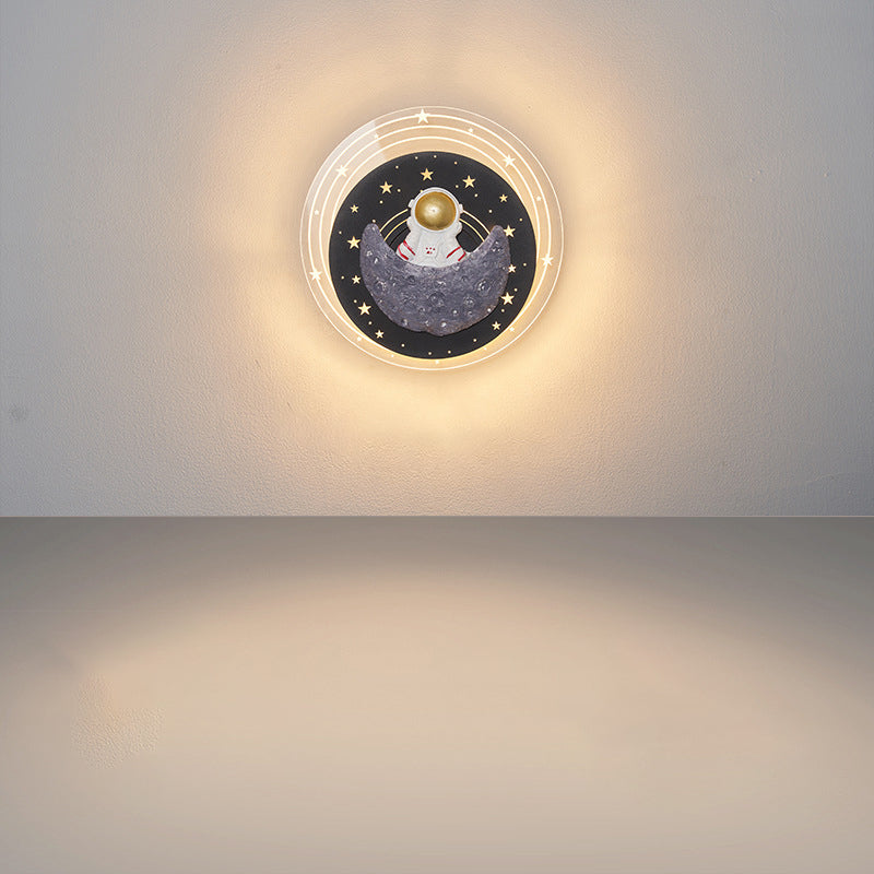 Starry Sky Moon Resin Astronaut Round LED Wall Sconce Lamp