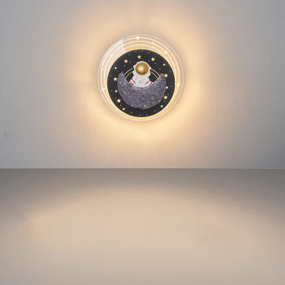 Starry Sky Moon Resin Astronaut Round LED Wall Sconce Lamp