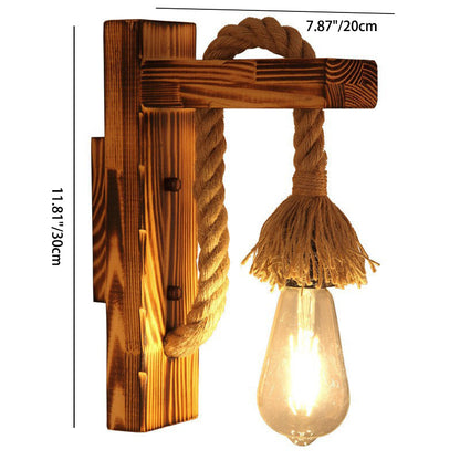 Wood Rope Iron Glass Cubic Pendant 1-Light Wall Sconce Lamp