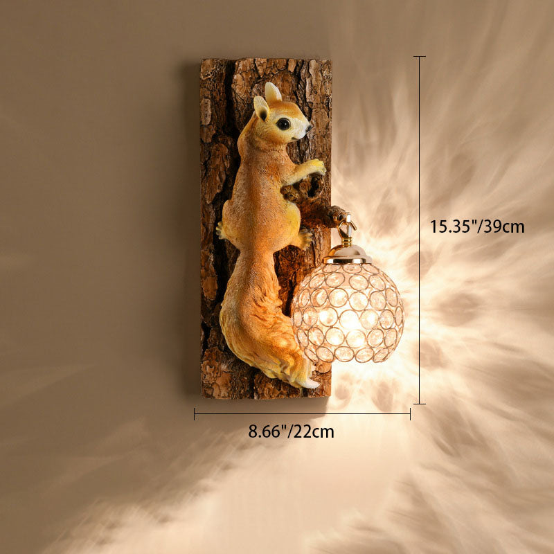Creative Squirrel Resin Crystal 1-Light Wall Sconce Lamp