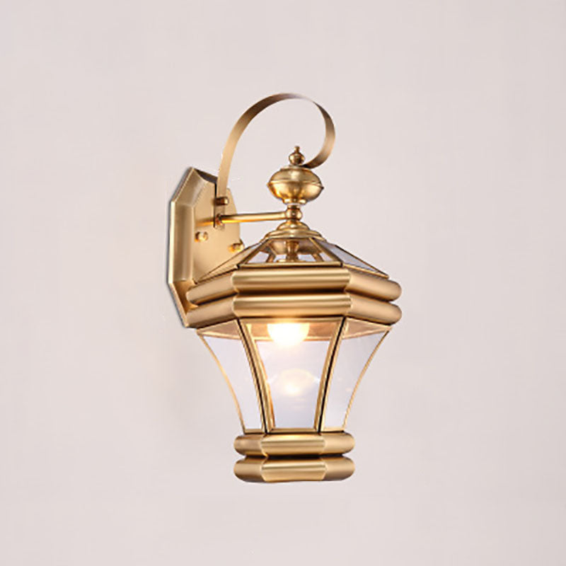 Hexagonal Glass Waterproof 1-Light Outdoor Wall Sconce Lamp