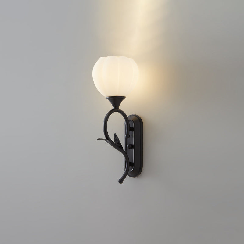 Cream Flower Iron Glass 1/2 Light Wall Sconce Lamp