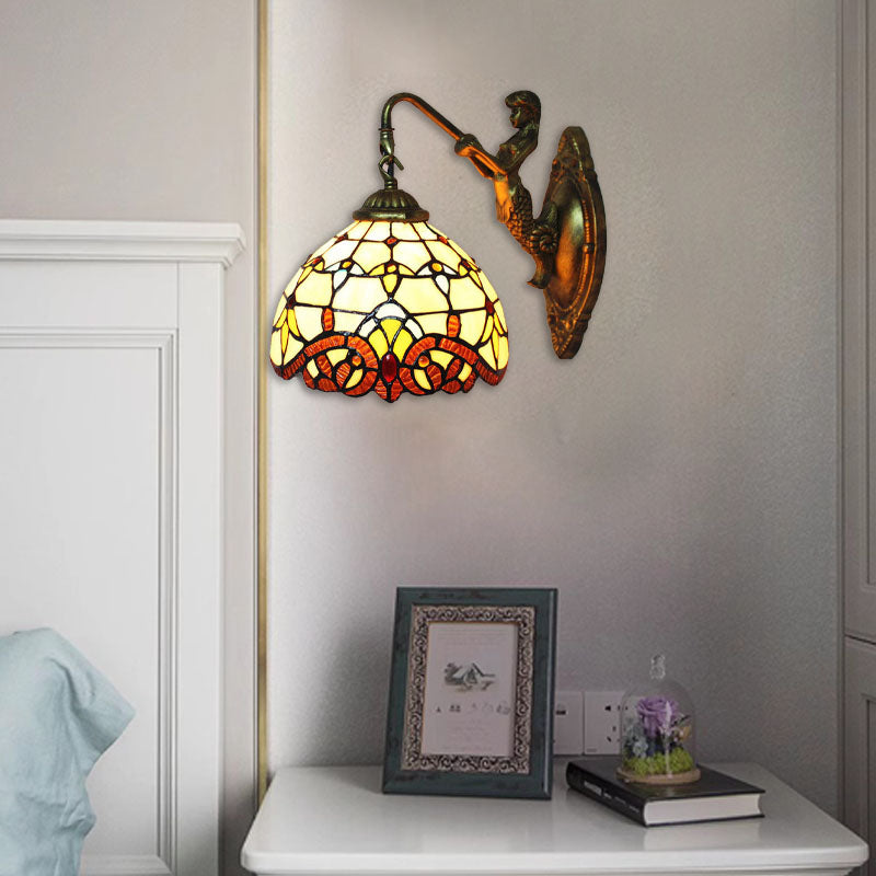 Tiffany Mermaid Base Iron Glass 1-Light Wall Sconce Lamp
