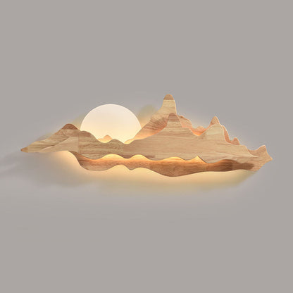 Traditional Chinese Wood Landscape LED Wall Sconce Lamp