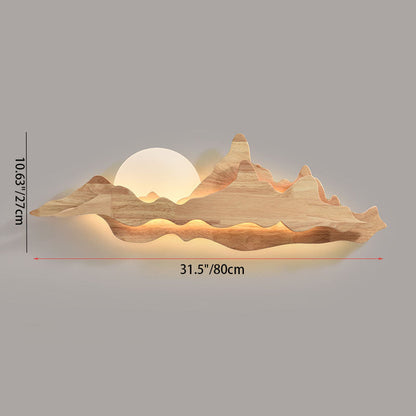 Traditional Chinese Wood Landscape LED Wall Sconce Lamp