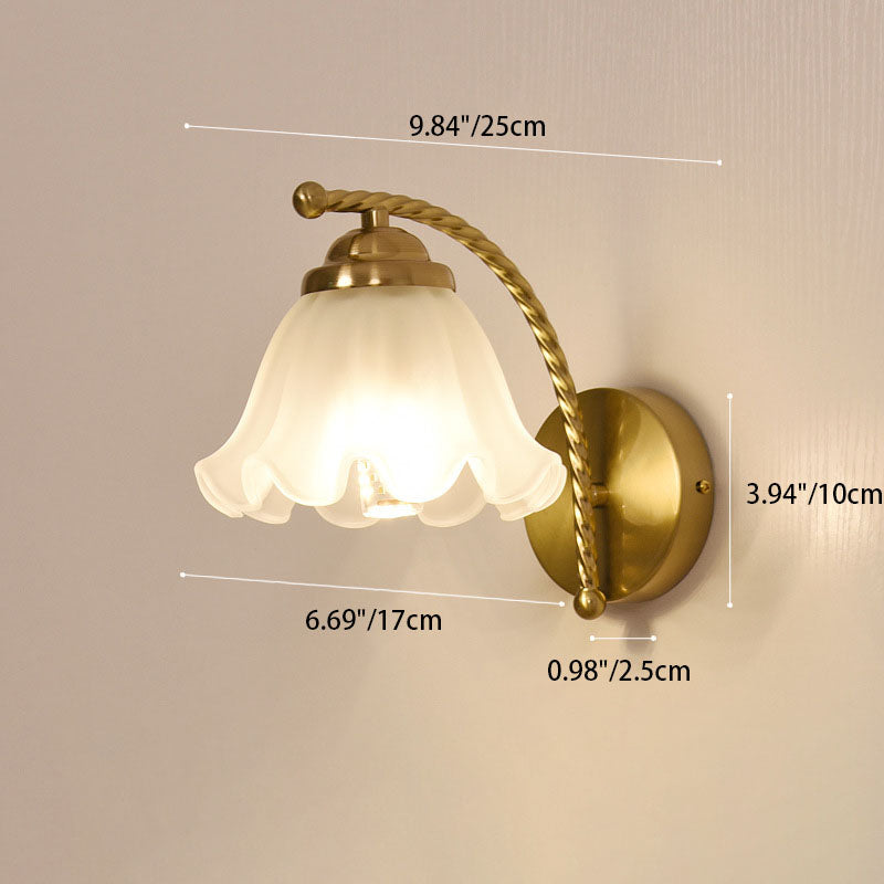 French Floral Hardware Glass 1-Light Wall Sconce Lamp