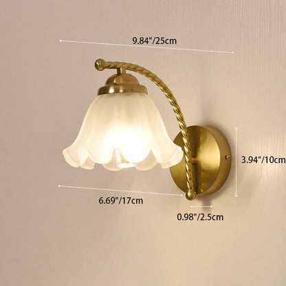 French Floral Hardware Glass 1-Light Wall Sconce Lamp