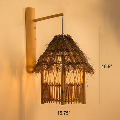 Vintage Twine Rattan Weaving 1-Light Wall Sconce Lamp