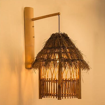 Vintage Twine Rattan Weaving 1-Light Wall Sconce Lamp