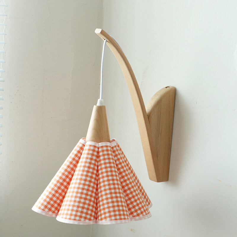 Japanese Fabric Umbrella Shade 1-Light Wall Sconce Lamp