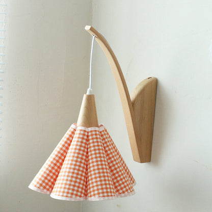 Japanese Fabric Umbrella Shade 1-Light Wall Sconce Lamp