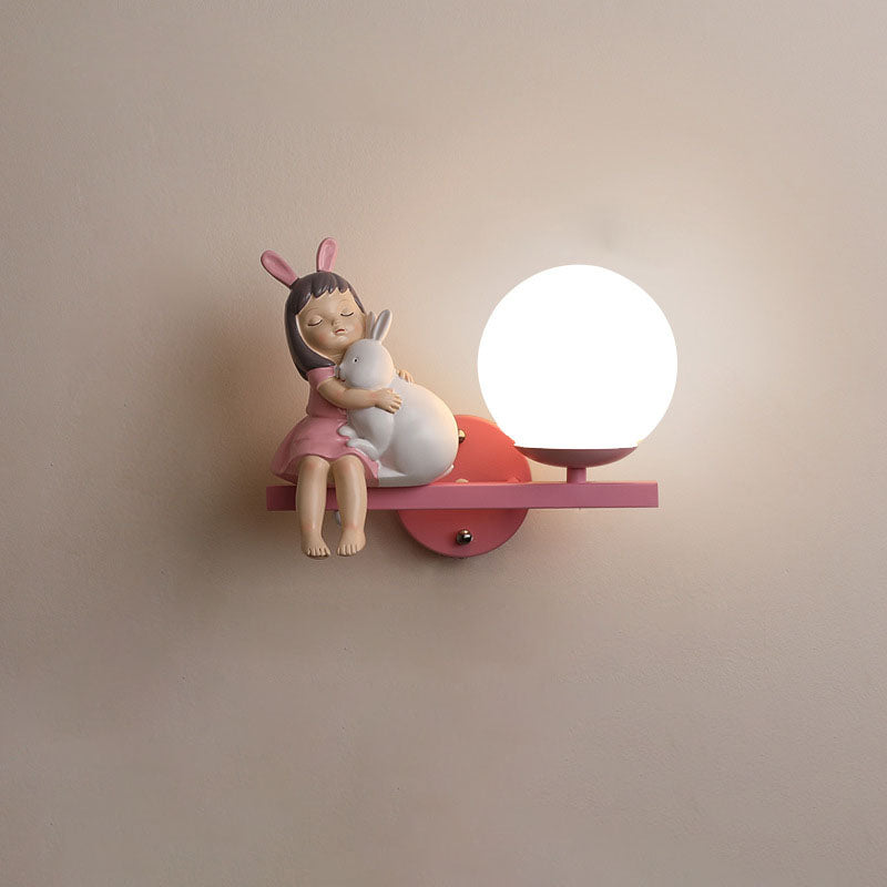 Kids Unicorn Orb Resin Iron Glass 1-Light Wall Sconce Lamp