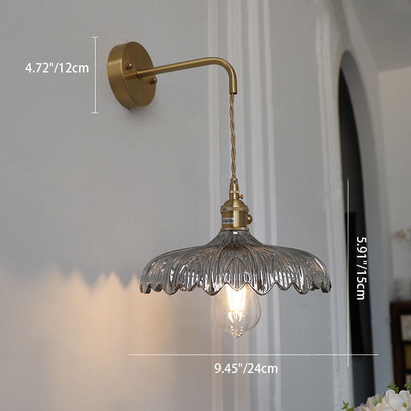Art Deco Iron Flower Glass Shade 1-Light Wall Sconce Lamp