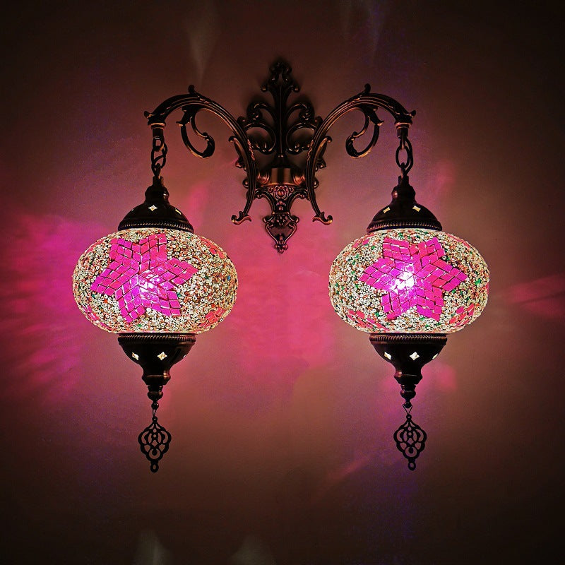 Tiffany Hardware Stained Glass 2-Light Wall Sconce Lamp