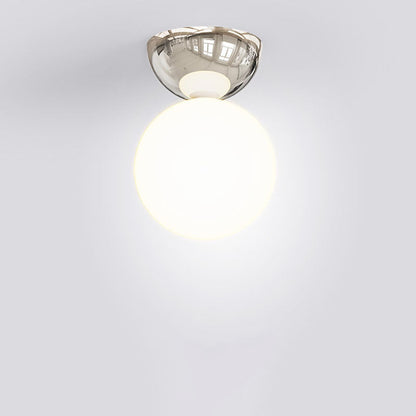 Contemporary Scandinavian Iron Spherical Glass Shade 1-Light Semi-Flush Mount Ceiling Light For Hallway