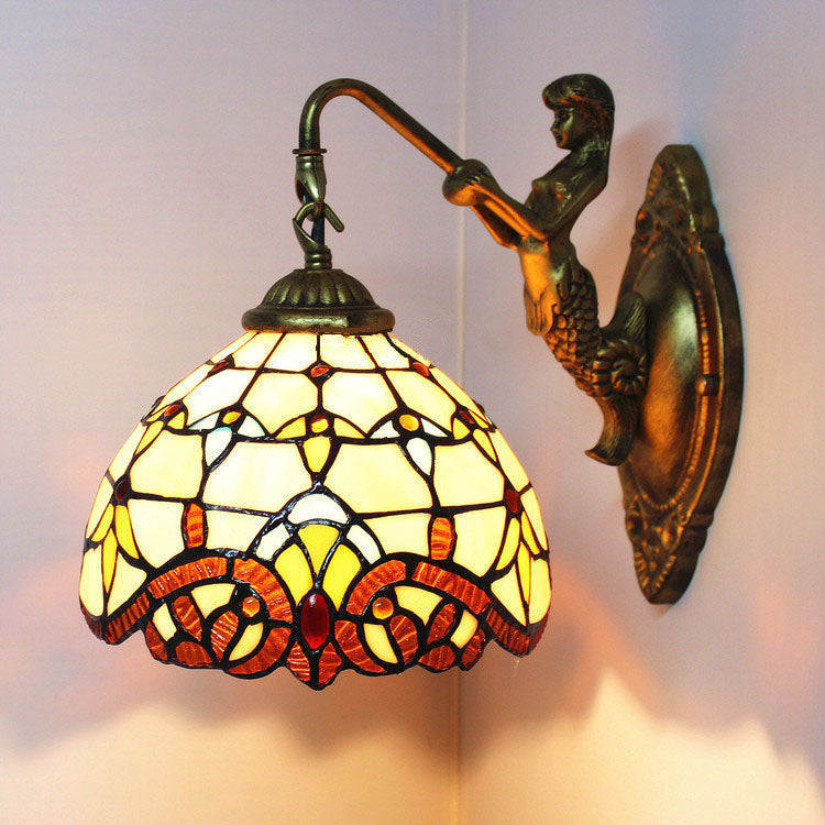 Tiffany Mermaid Base Iron Glass 1-Light Wall Sconce Lamp