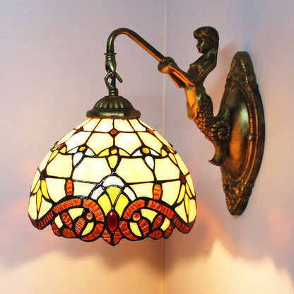 Tiffany Mermaid Base Iron Glass 1-Light Wall Sconce Lamp
