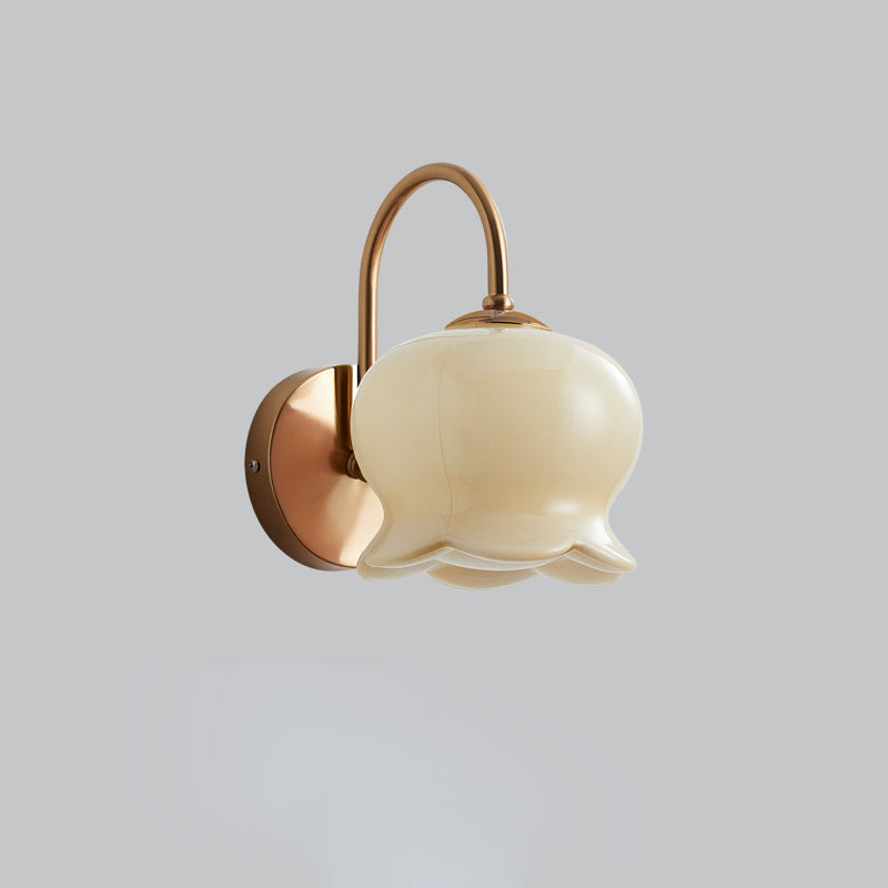 Cream Orchid Flower Bow Iron Glass 1-Light Wall Sconce Lamp